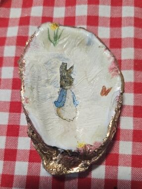 Hand-Painted Bunny Trinket Dish with Gold Edge